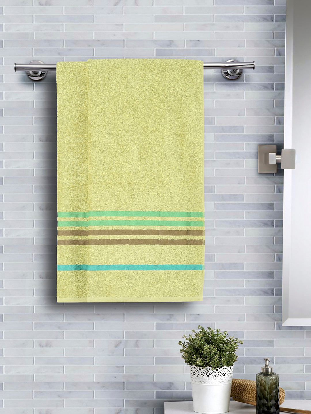 

Maspar Lime Green & Brown 2 Pcs Striped Supersoft 450 GSM Cotton Bath Towel Set