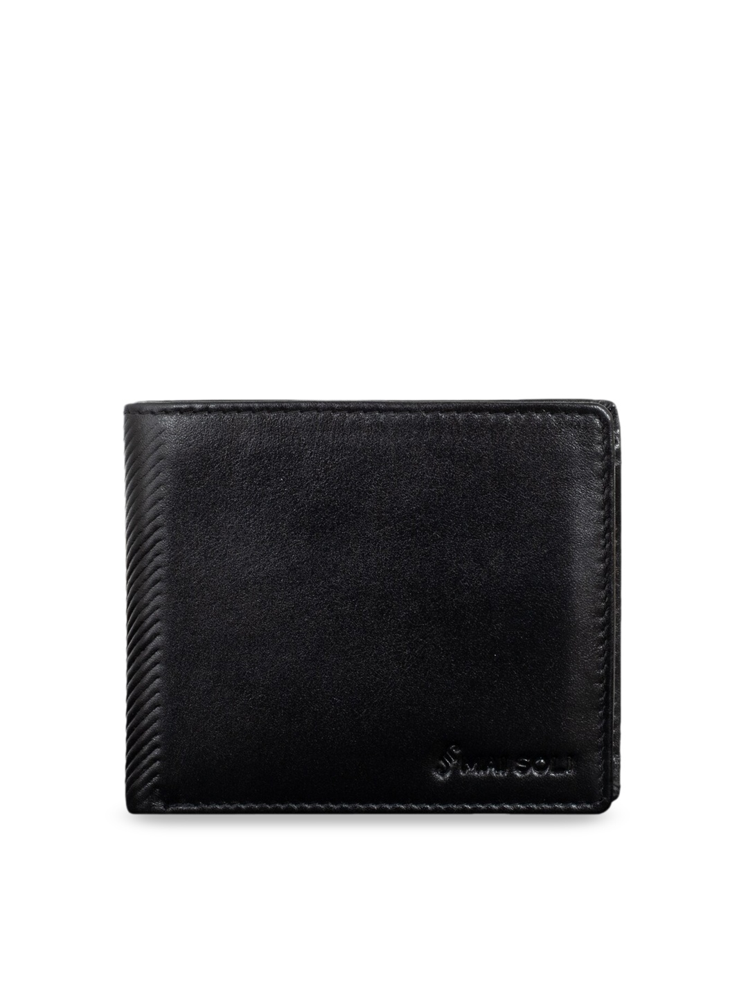 MAI SOLI Men Black Solid Leather Two Fold Wallet
