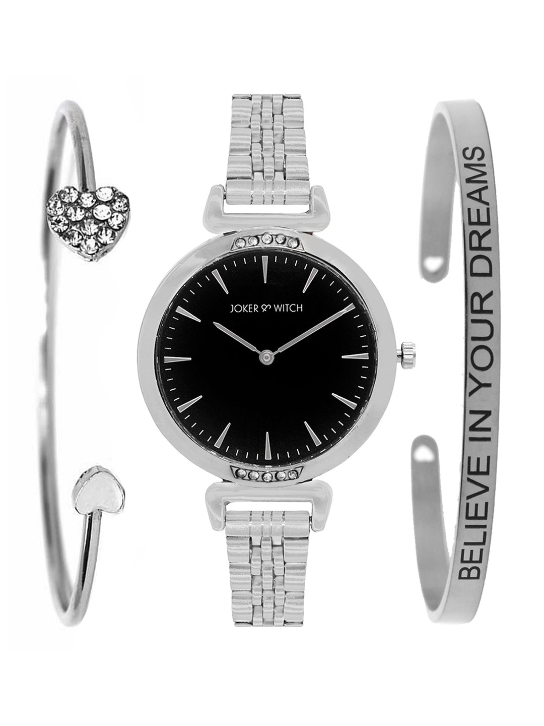 

JOKER & WITCH Black Spade Silver Watch Bracelet Stack JWBS122