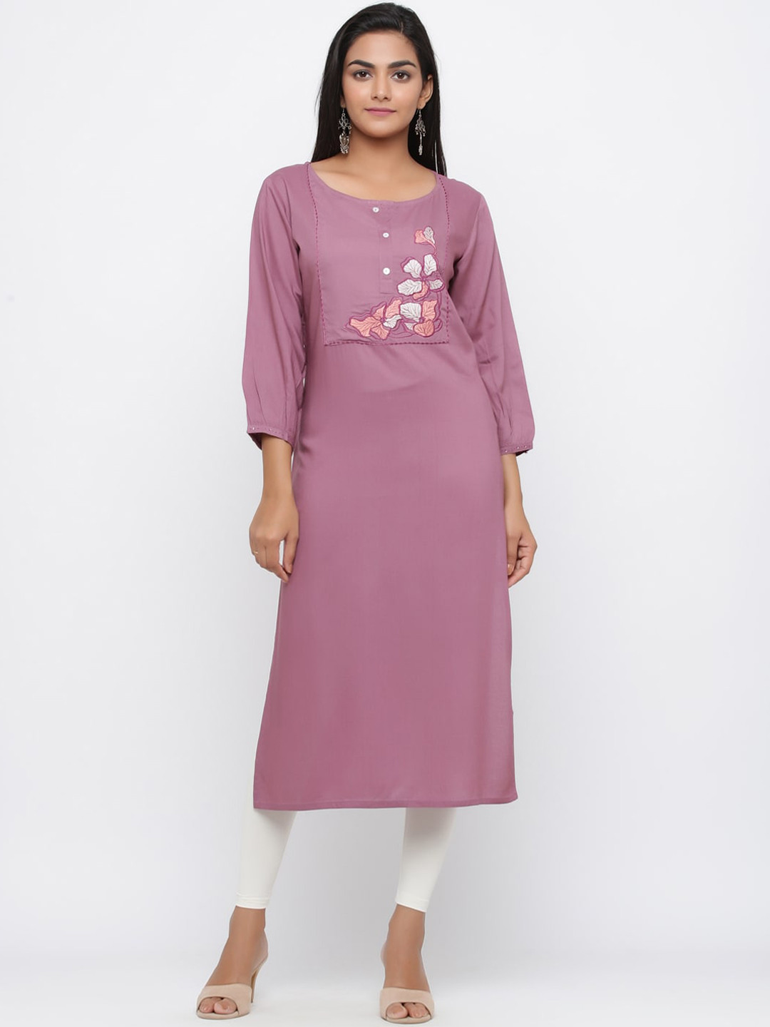 

Silai Bunai Women Mauve Embroidered Straight Kurta