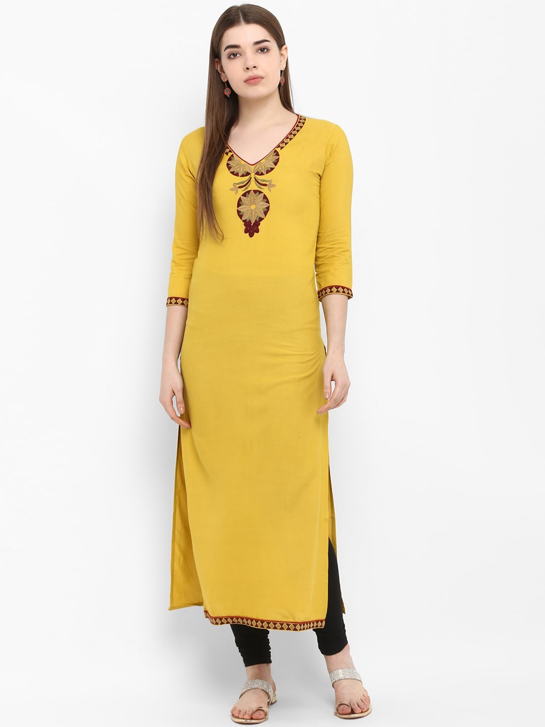 

Aprique FAB Women Mustard Yellow Yoke Design Straight Kurta