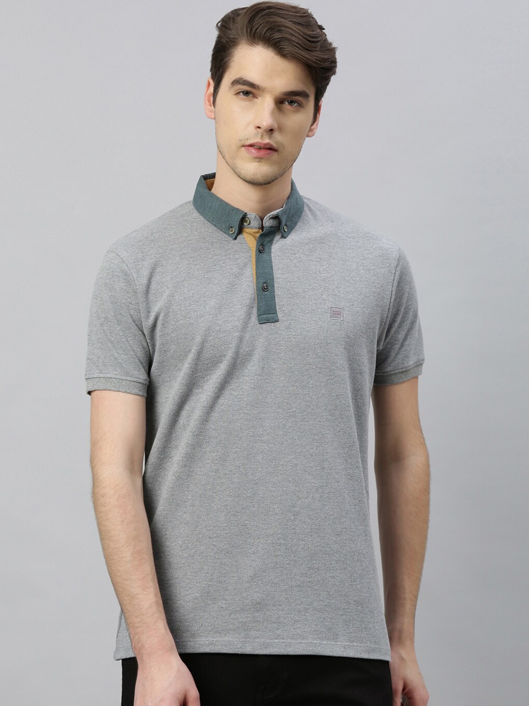 

RARE RABBIT Men Grey Solid Polo Collar T-shirt