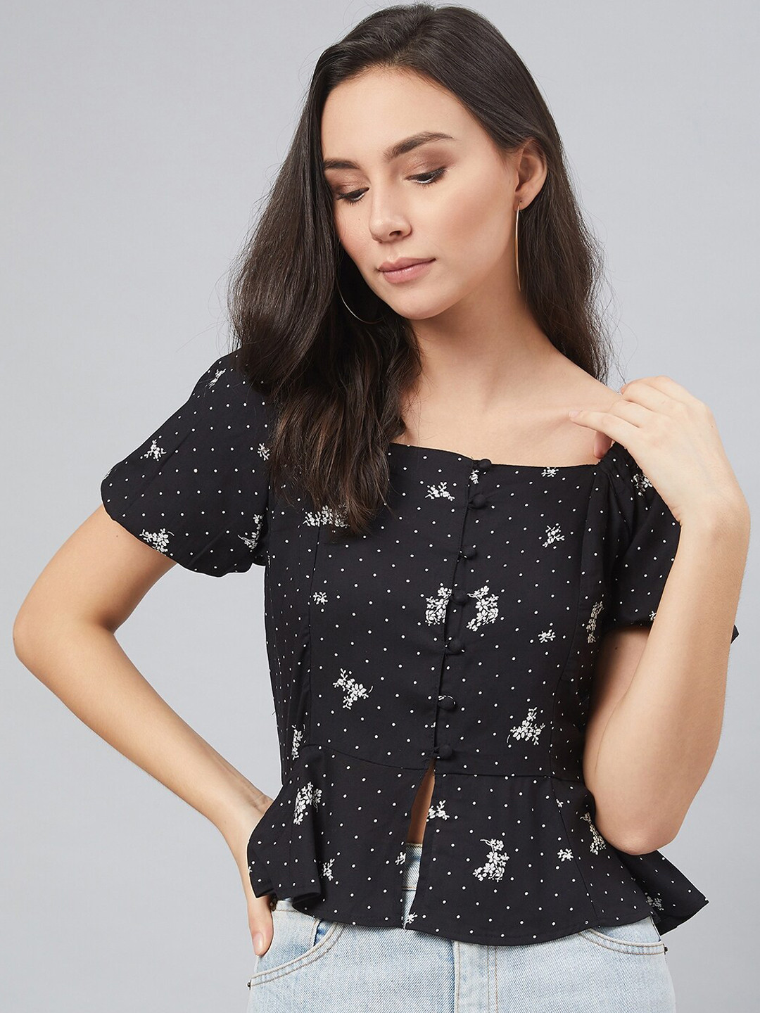 

Marie Claire Women Black & White Printed Top