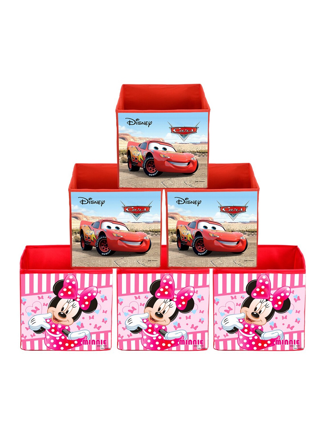 

Kuber Industries Set Of 6 Disney Printed Foldable Storage Boxes With Handles, Red