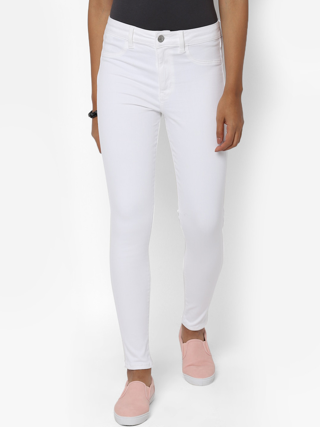 

AMERICAN EAGLE OUTFITTERS Women White Solid Slim-Fit Jeggings