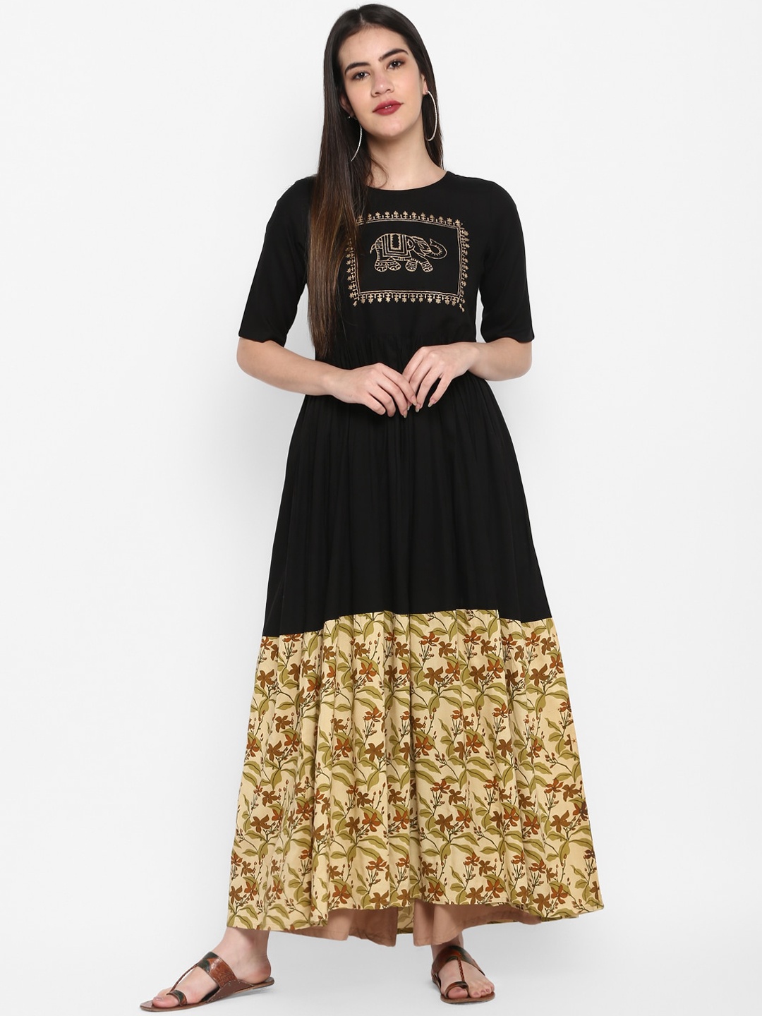 

Aprique FAB Women Black & Yellow Printed A-Line Kurta