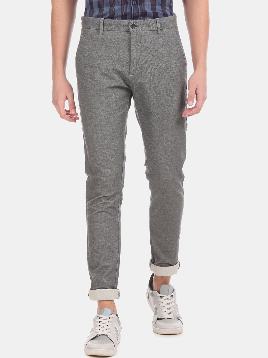 

True Blue Men Grey Slim Fit Solid Regular Trousers