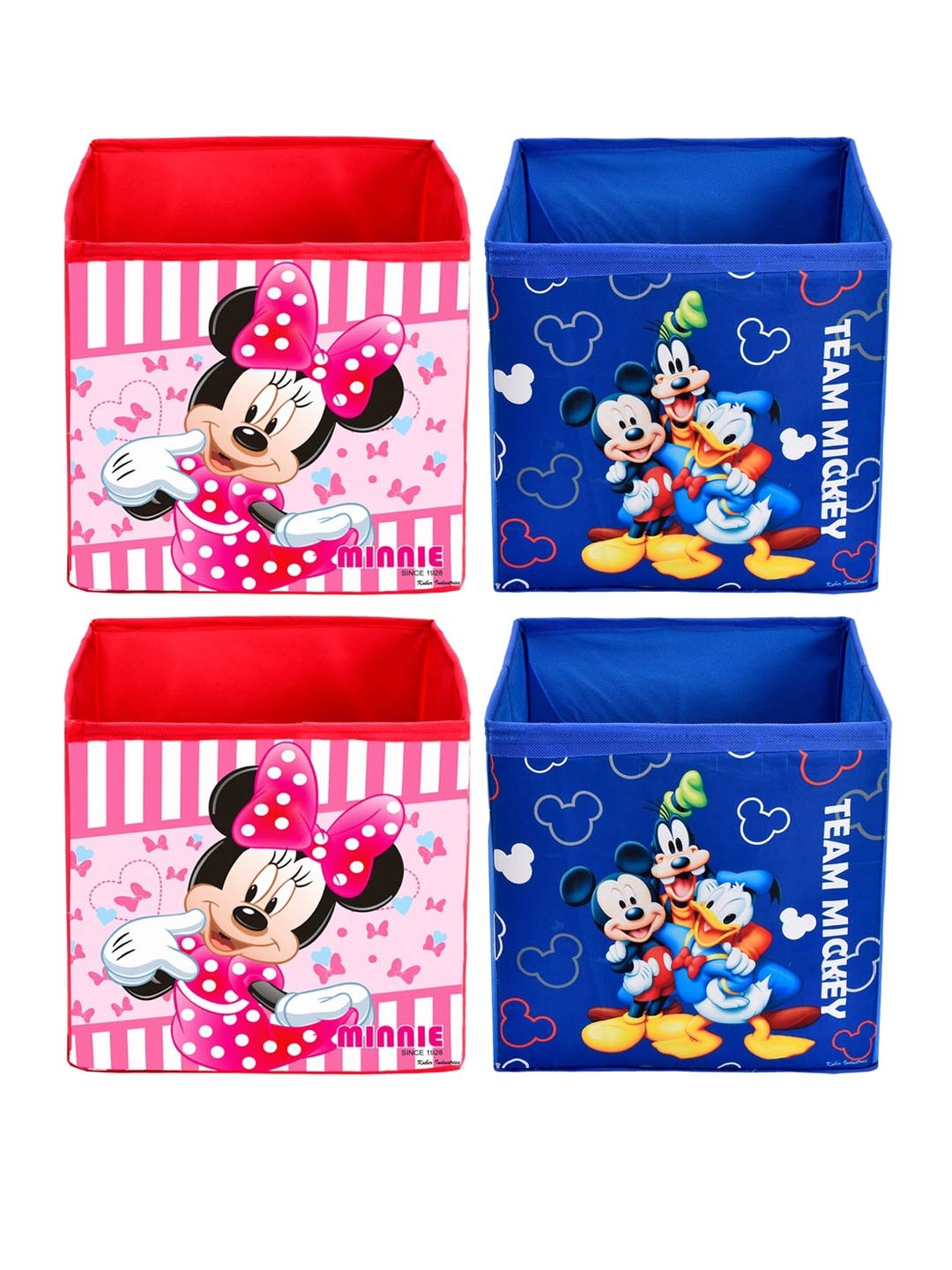 

Kuber Industries Set Of 4 Disney Printed Foldable Storage Boxes With Handles, Pink