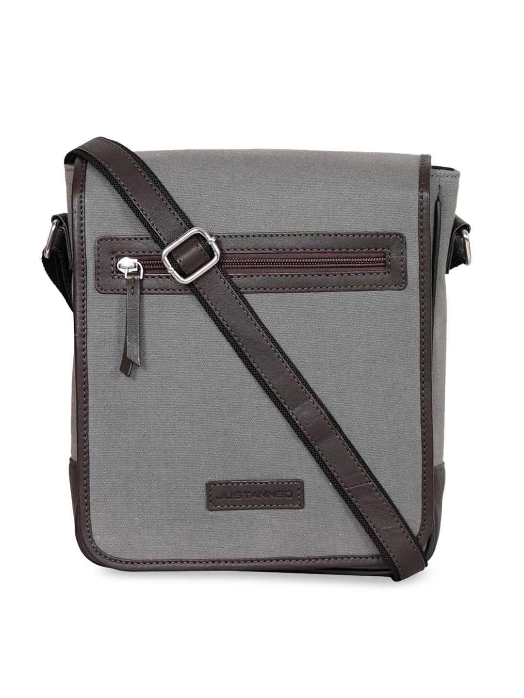 

Justanned Men Grey Solid Messenger Bag