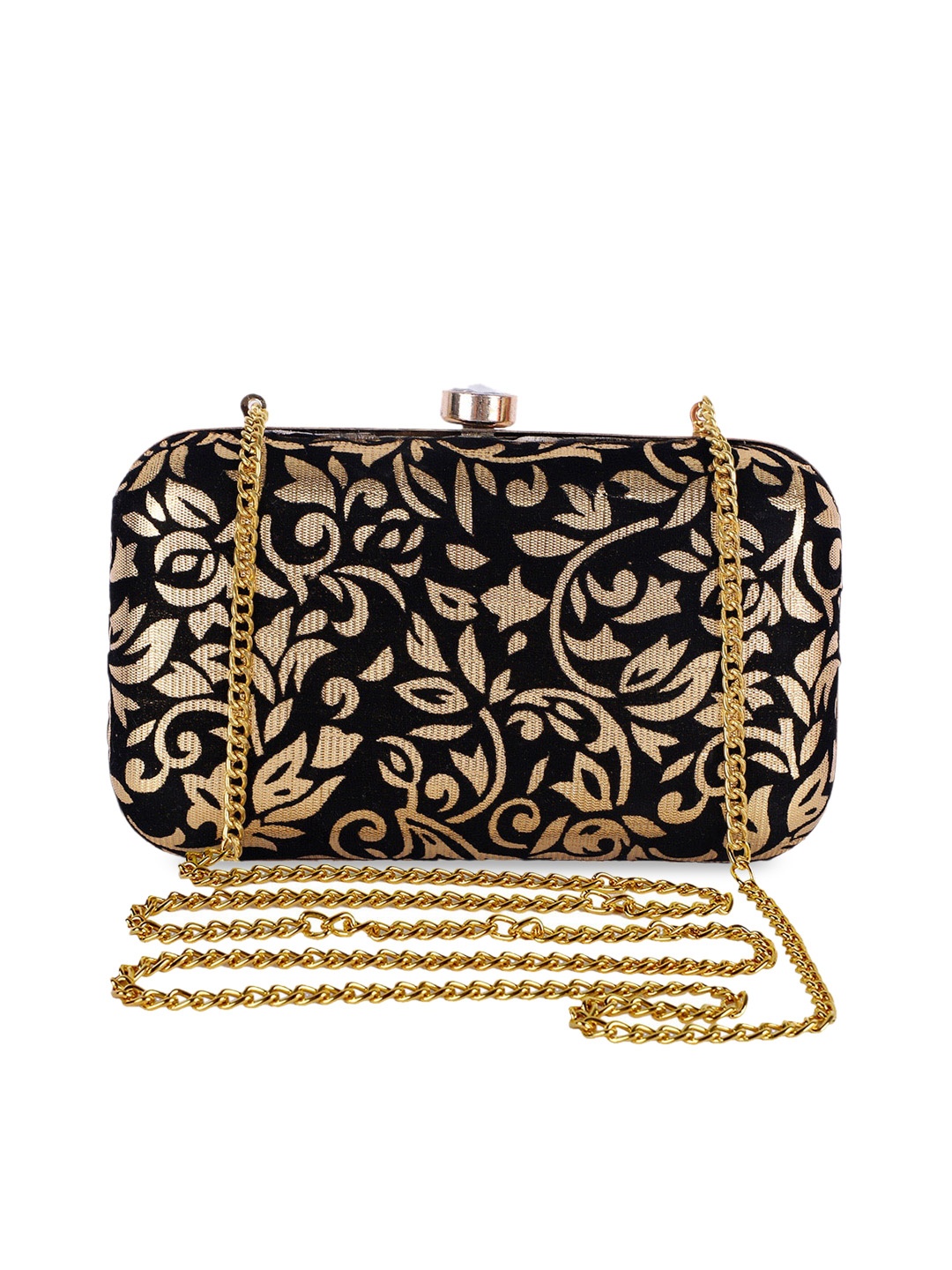 

REZZY Black & Gold-Toned Printed Box Clutch