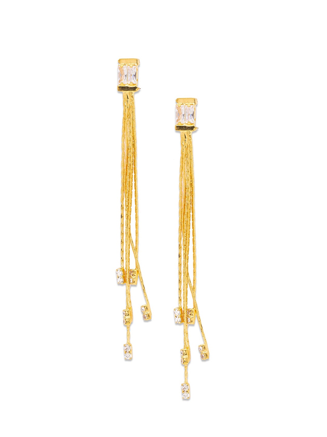

Globus Gold-Plated Contemporary Tasselled CZ Studded Drop Earrings