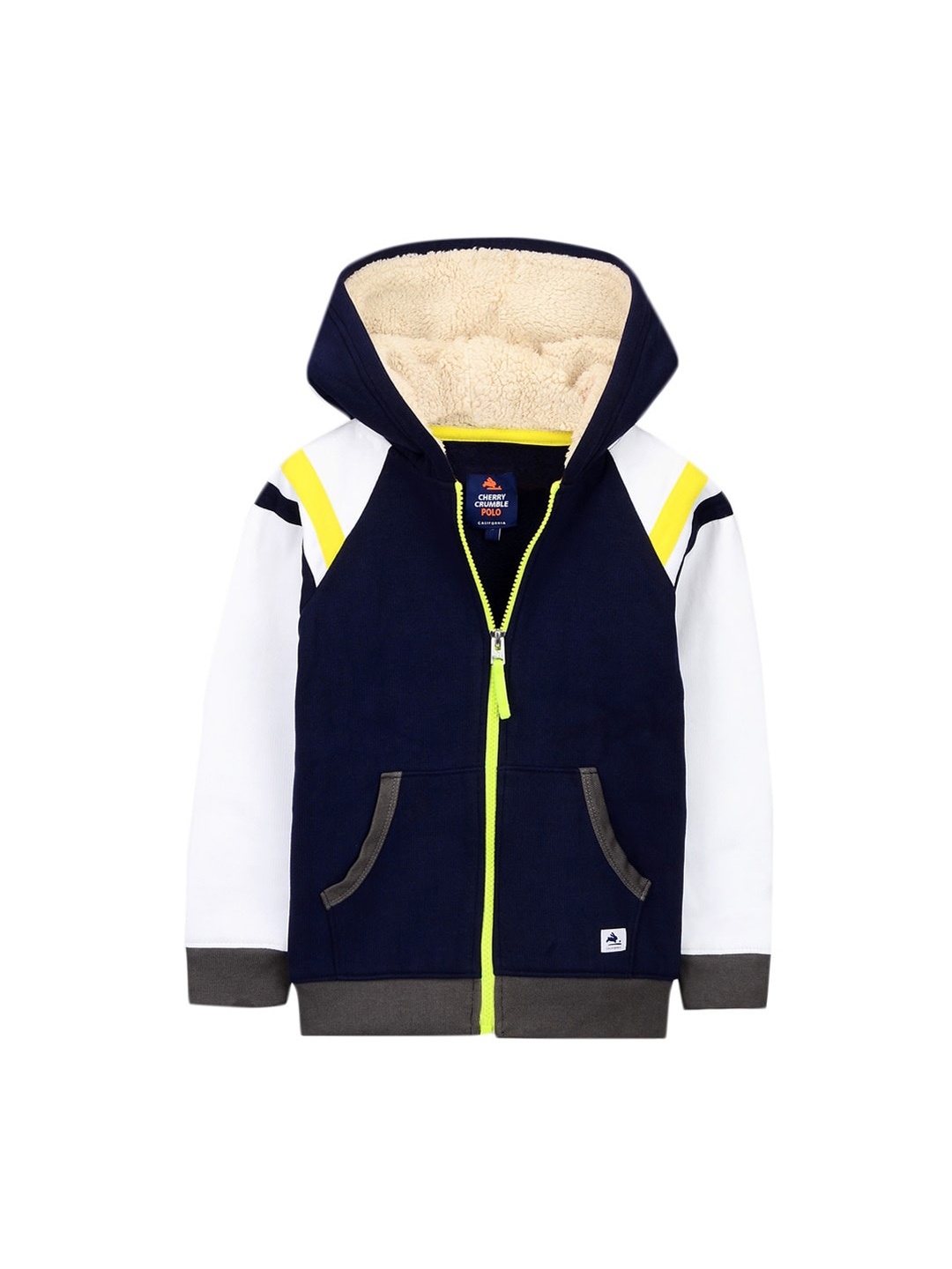 

Cherry Crumble Kids Navy Blue & White Colourblocked Hooded Sweatshirt