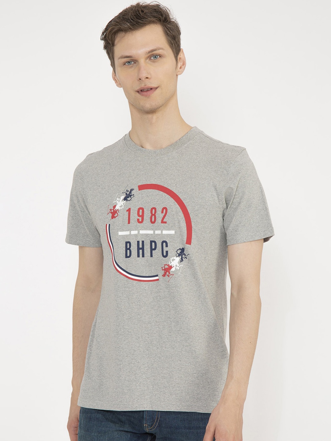 

Beverly Hills Polo Club Men Grey Printed Round Neck T-shirt