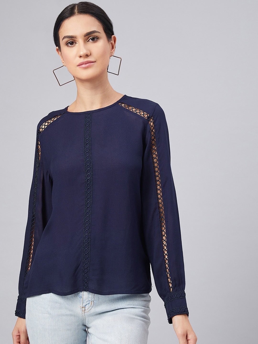 

Marie Claire Women Navy Blue Solid Top