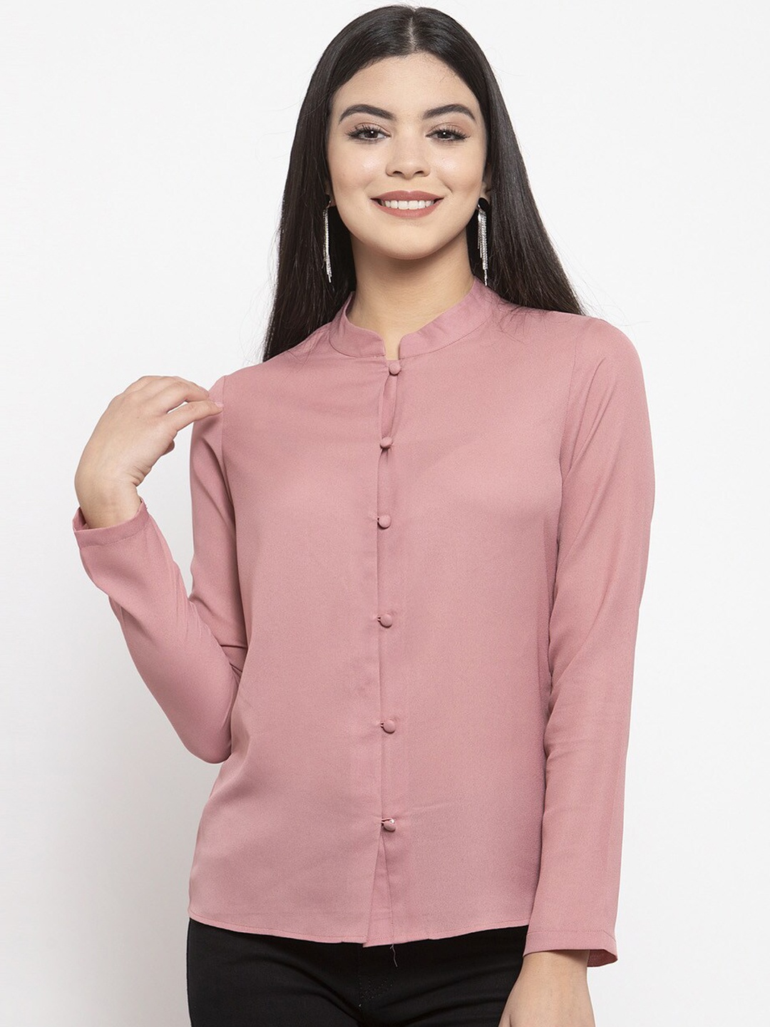

KASSUALLY Women Pink Slim Fit Solid Casual Shirt