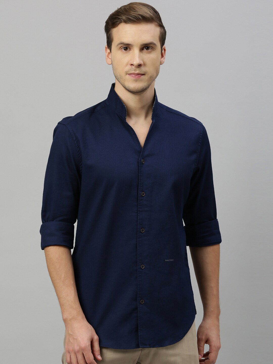 

RARE RABBIT Men Navy Blue Tailored Fit Solid Casual Shirt
