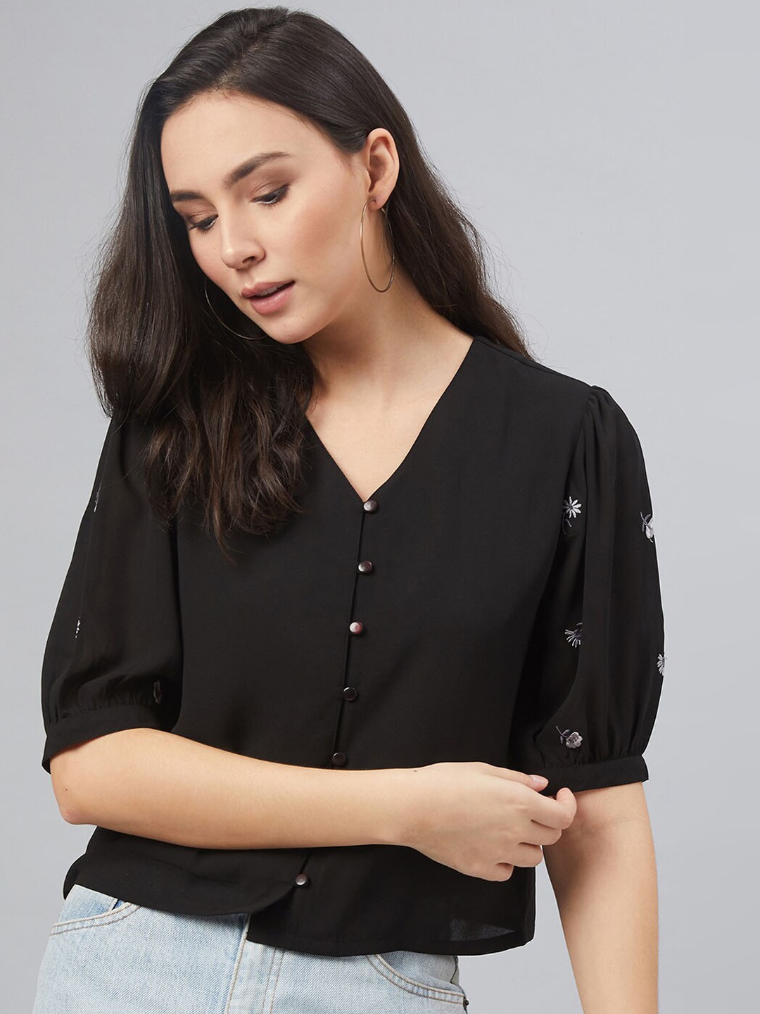 

Marie Claire Women Black Shirt Style Top