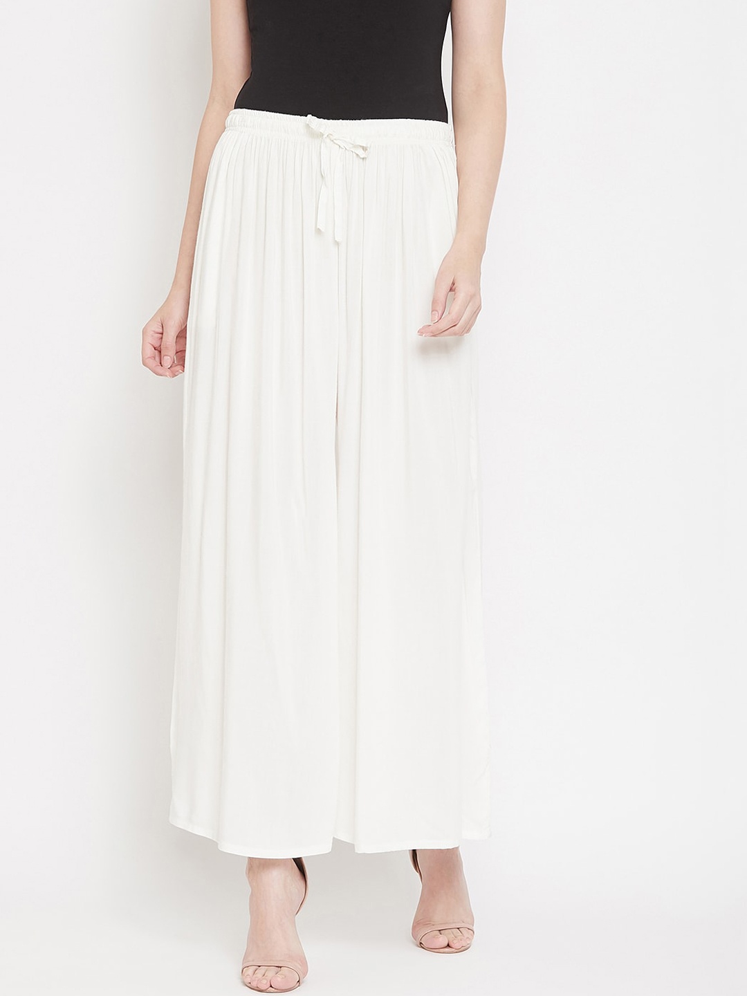 

Castle Women White Solid Flared Palazzos