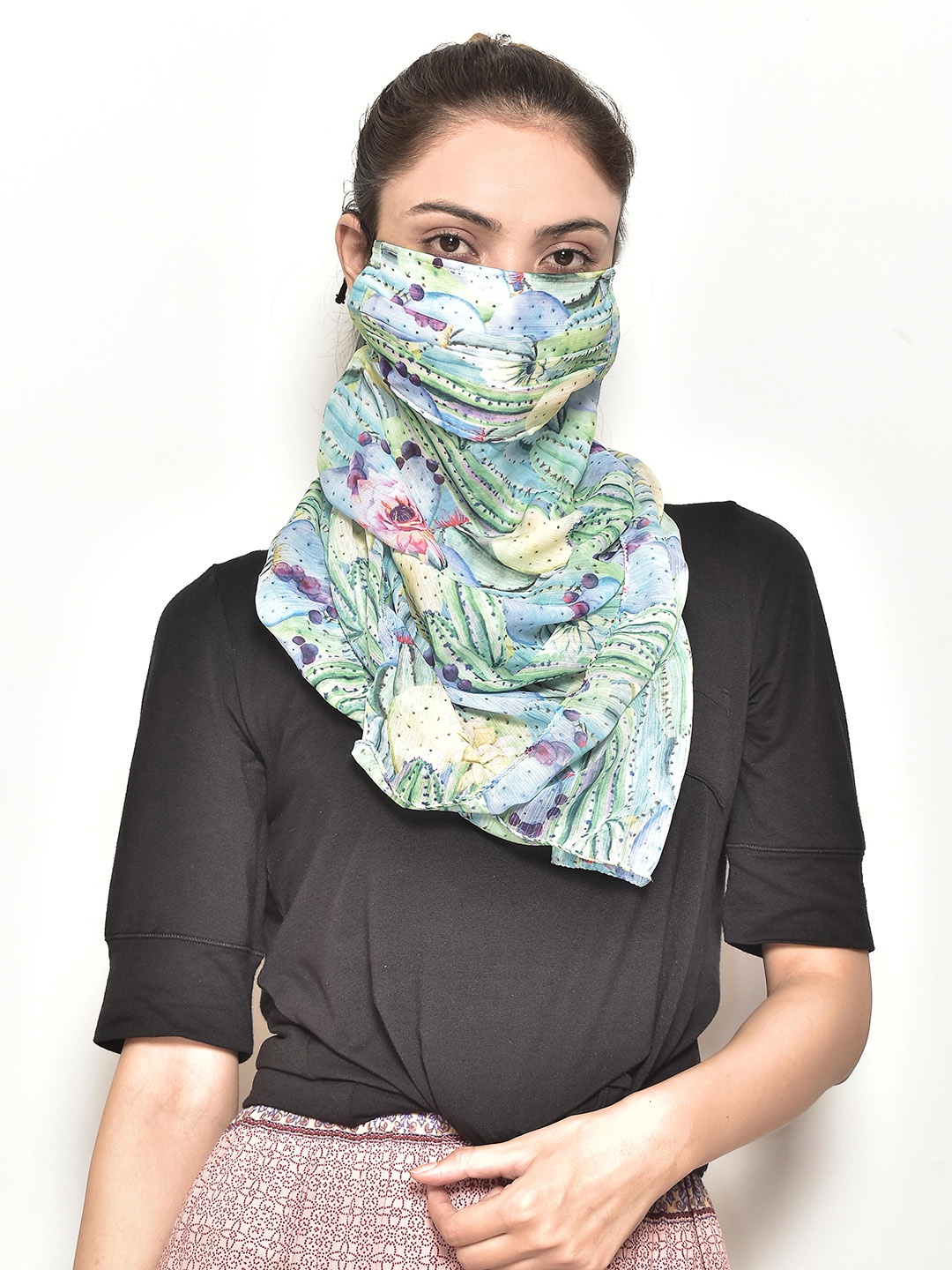 

SWAYAM Women Green & Blue Printed 3-Ply Reusable Scarf Style Cloth Mask