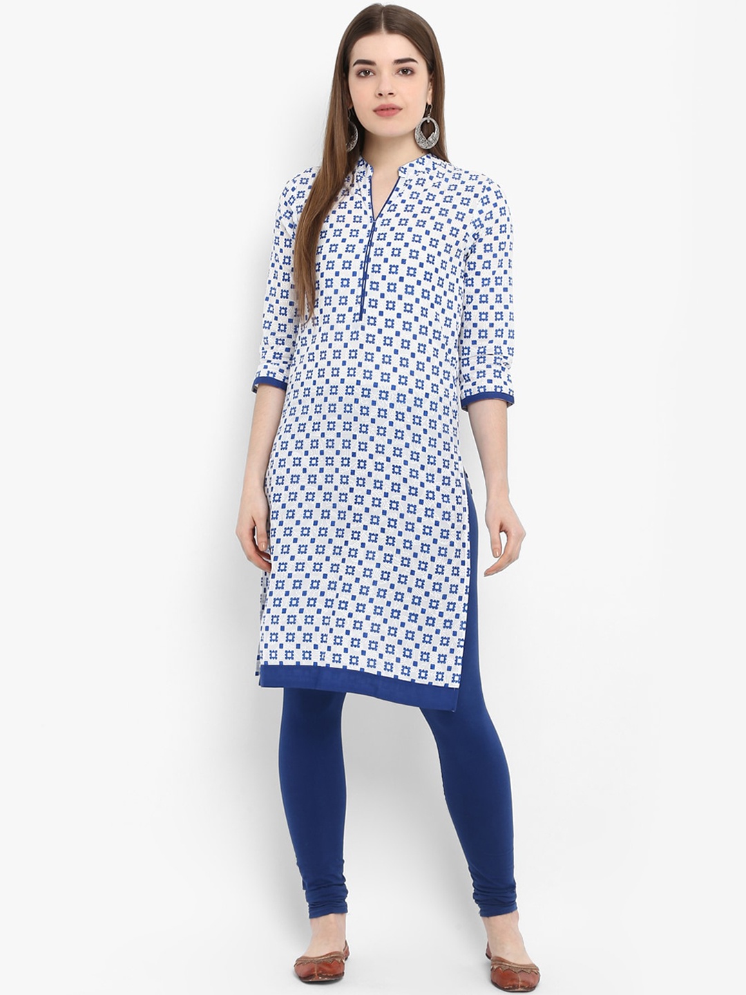

Aprique FAB Women Blue & White Geometric Print Straight Kurta
