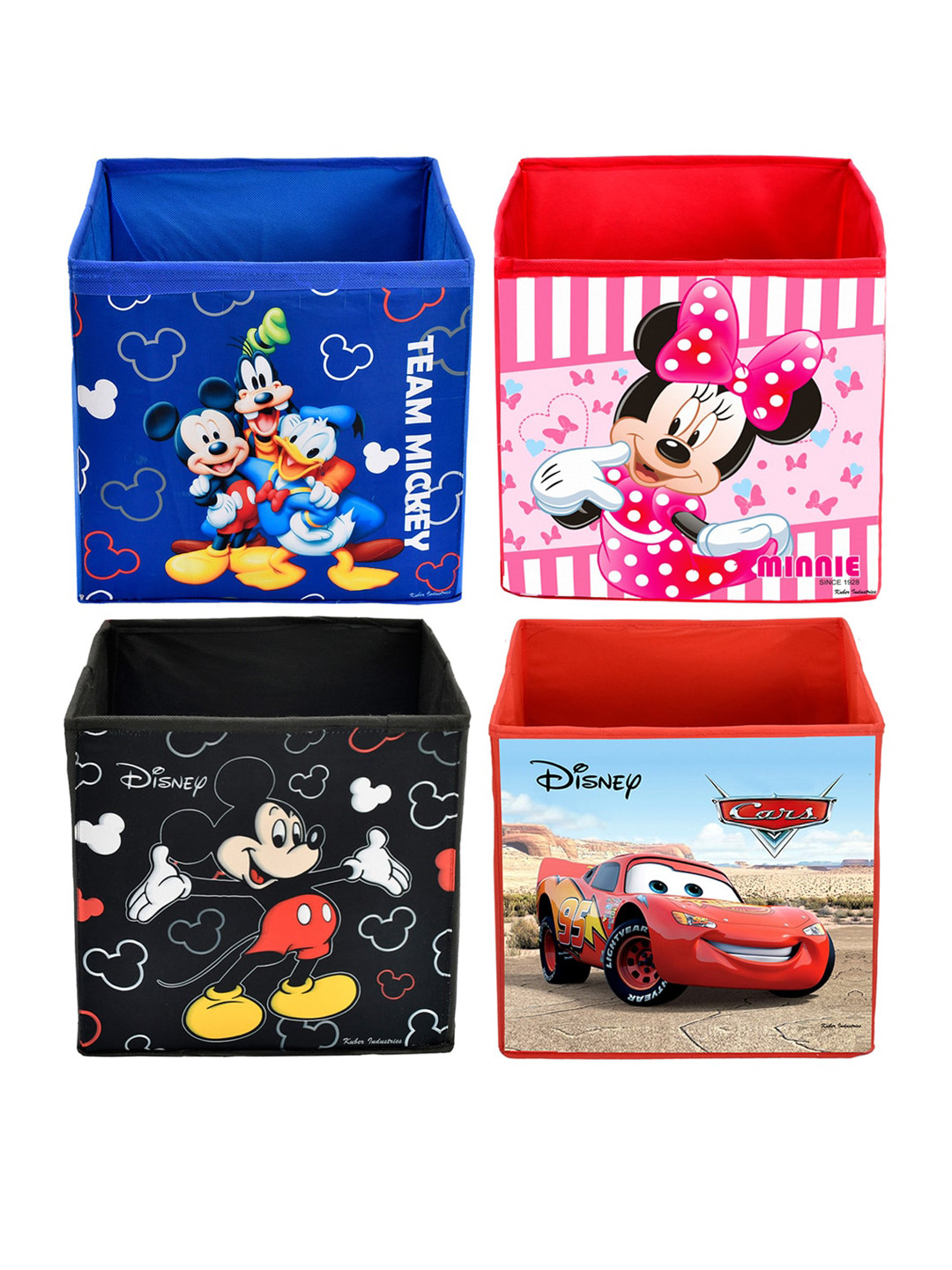 

Kuber Industries Set Of 4 Disney Printed Foldable Storage Boxes With Handles, Multi