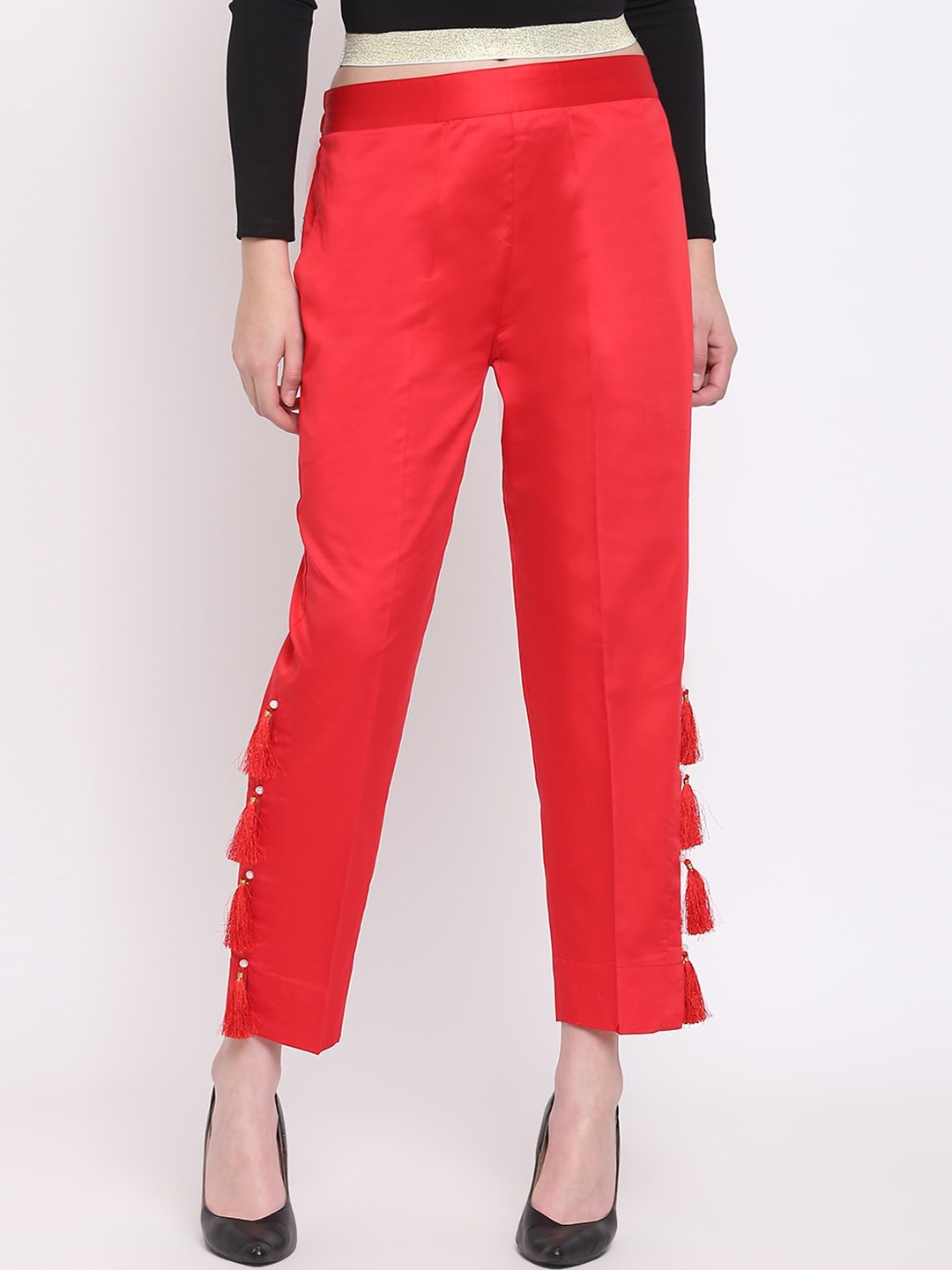 RIVI Women Red Regular Fit Solid Regular Trousers