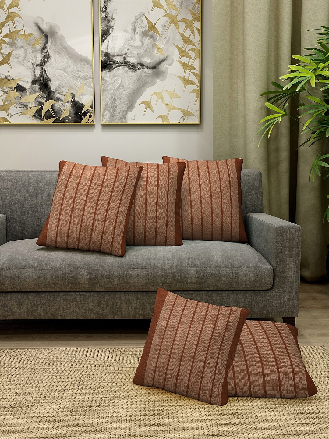 KLOTTHE Set Of 5 Brown Striped Square Cushions