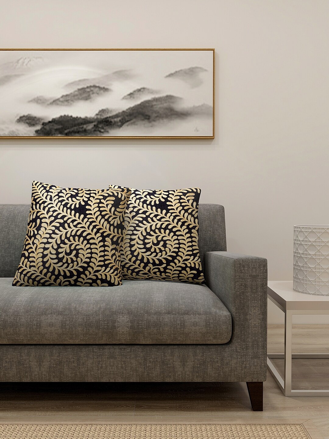 

KLOTTHE Black & Gold-Toned Set of 2 Embroidered Square Cushion Covers