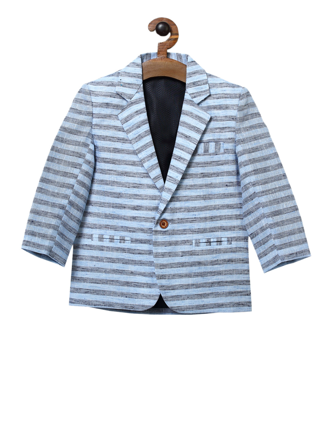 

RIKIDOOS Boys Blue & Black Striped Single-Breasted Casual Blazer