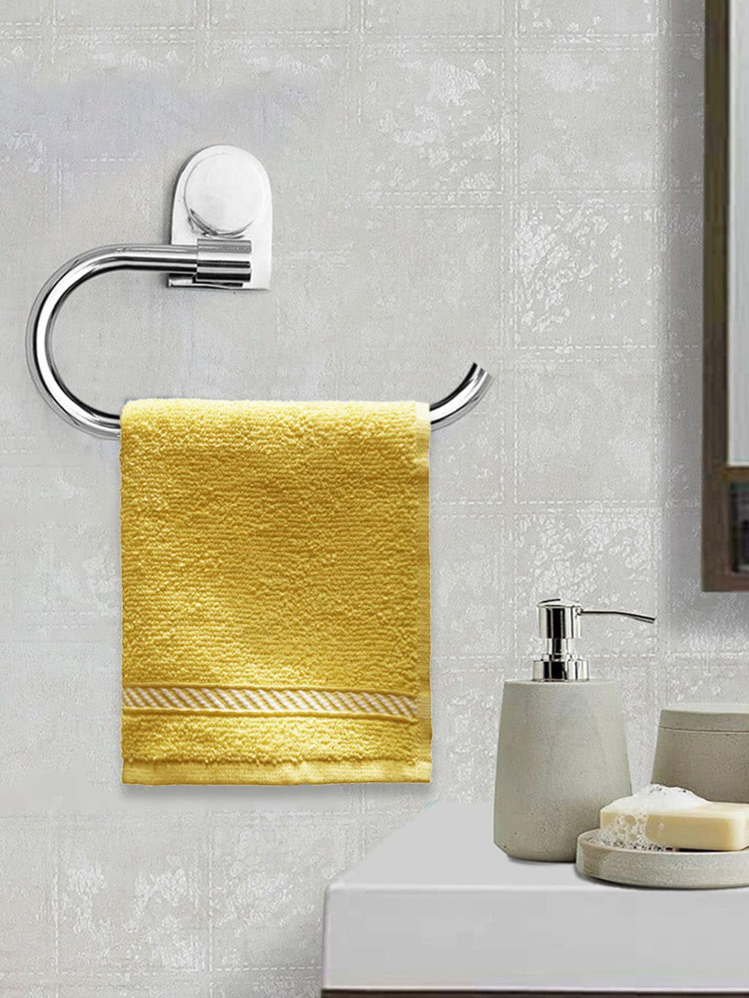 Trident Unisex Set Of 6 Yellow Solid 380 GSM Comfort Living Face Towels