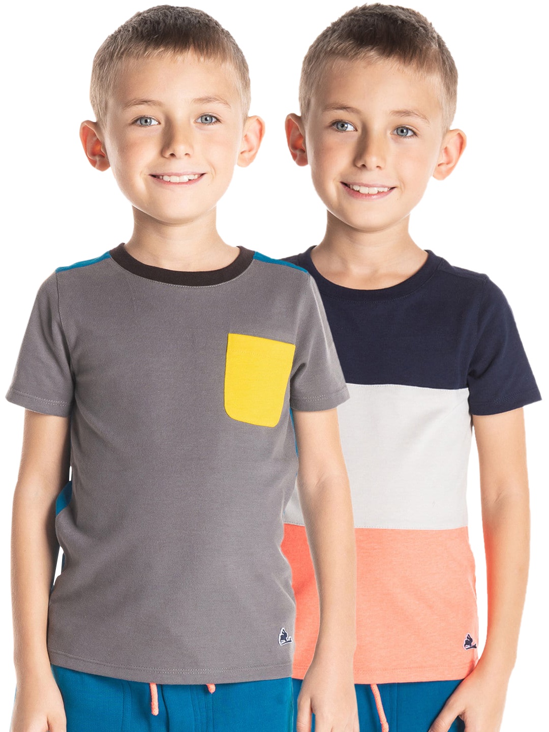 Cherry Crumble Boys Multicoloured Pack of 2 Colourblocked T-shirt, Multi