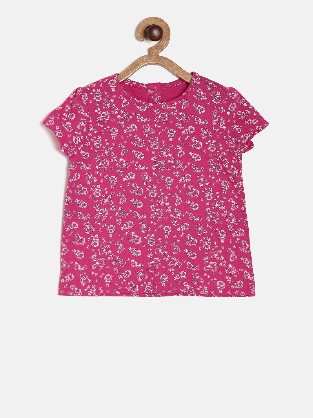 

MINI KLUB Girls Pink & White Printed Pure Cotton Top