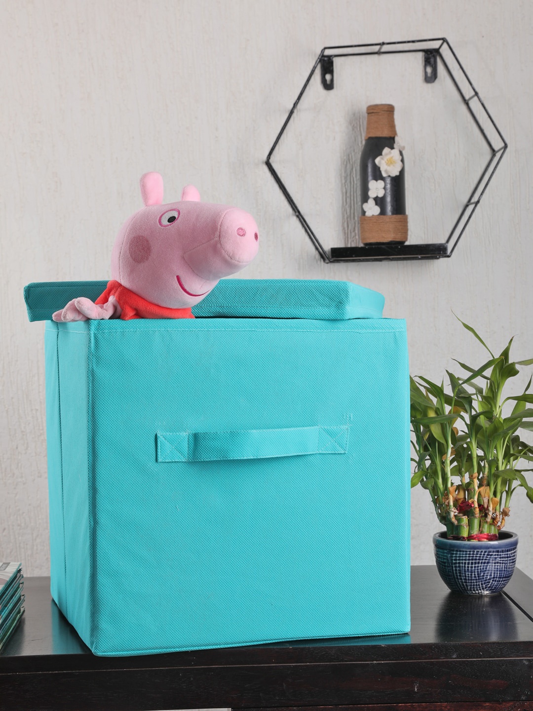 

My Gift Booth Turquoise Blue Solid Cube-Shaped Multi Utility Storage Oraganiser With Lid