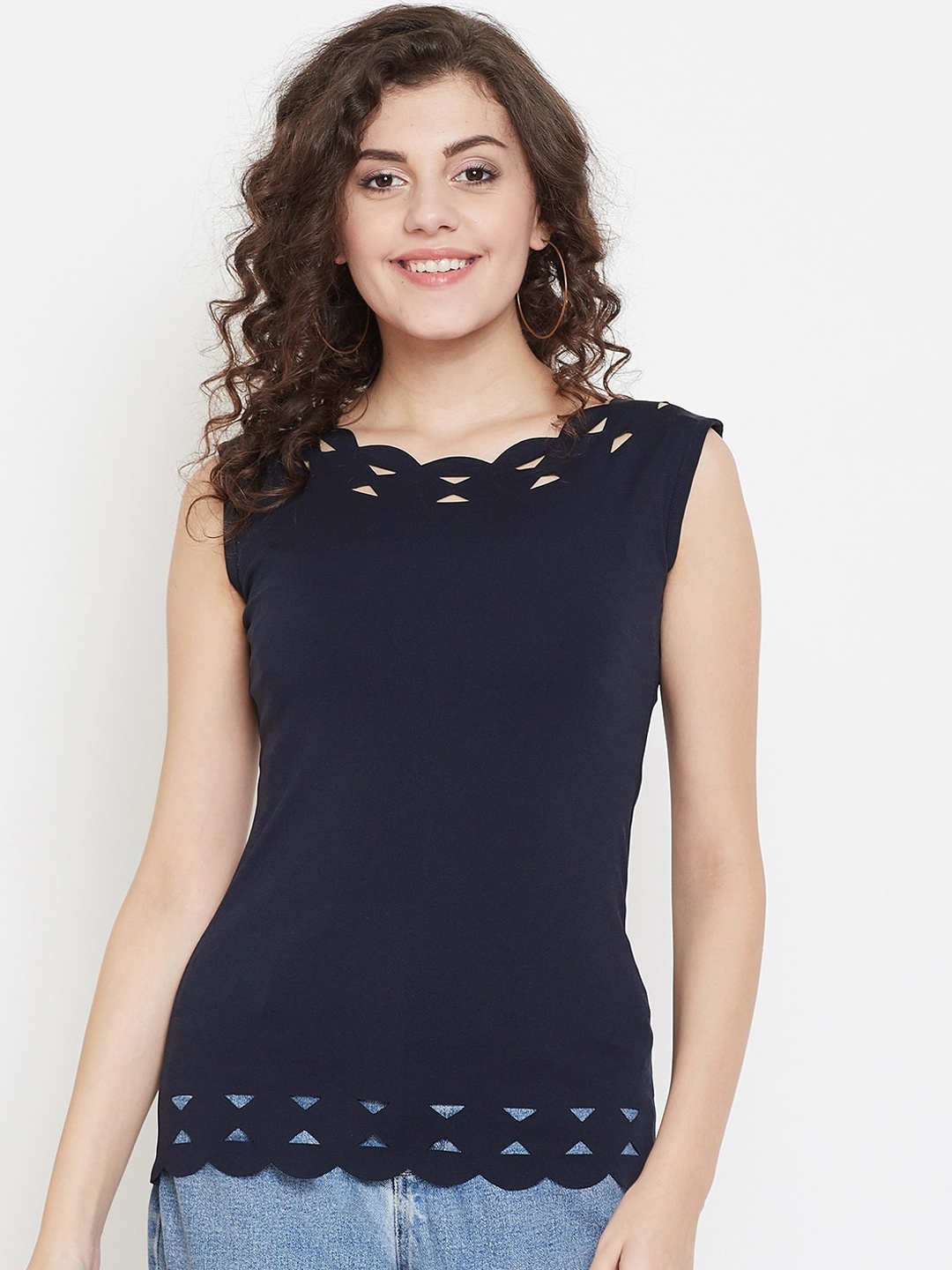 

Purple Feather Women Navy Blue Solid Top