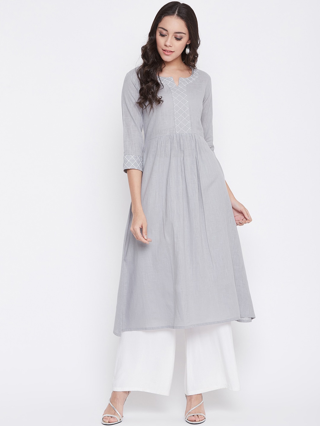 

ETHNIC STREET Women Grey Yoke Design Anarkali Kurta