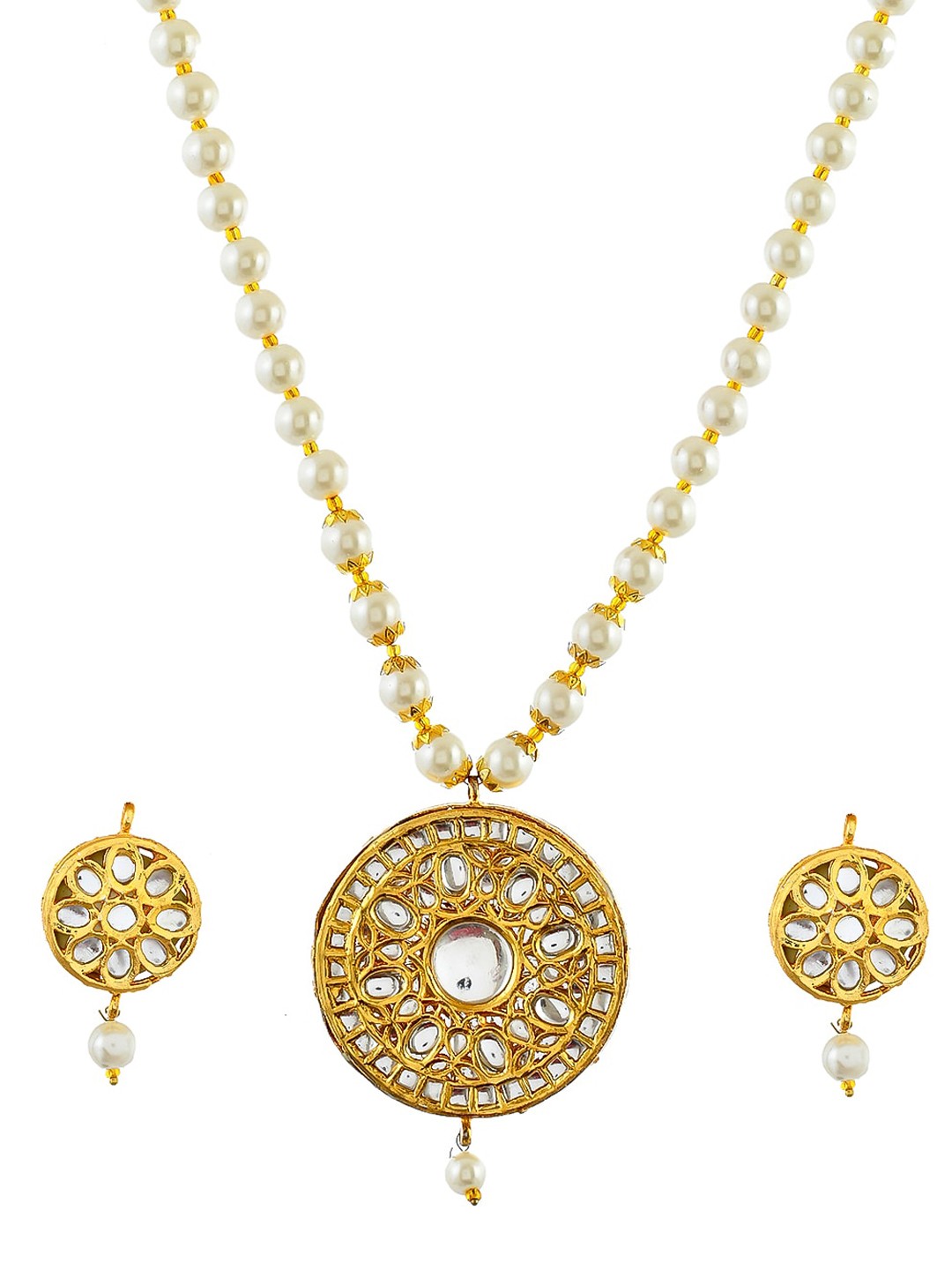 

Silvermerc Designs Gold-Plated White Stone-Studded Pearl Handcrafted Jewellery Set
