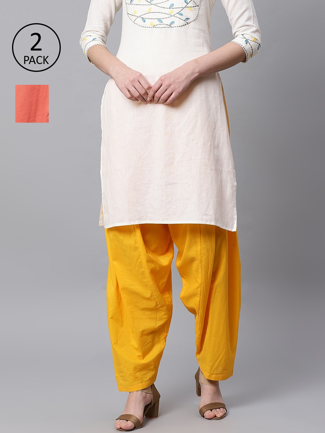

Kifahari Women Pack Of 2 Solid Loose-Fit Salwars, Mustard