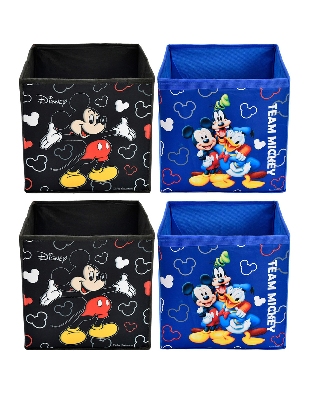 

Kuber Industries Set Of 4 Disney Printed Foldable Storage Boxes With Handles, Black