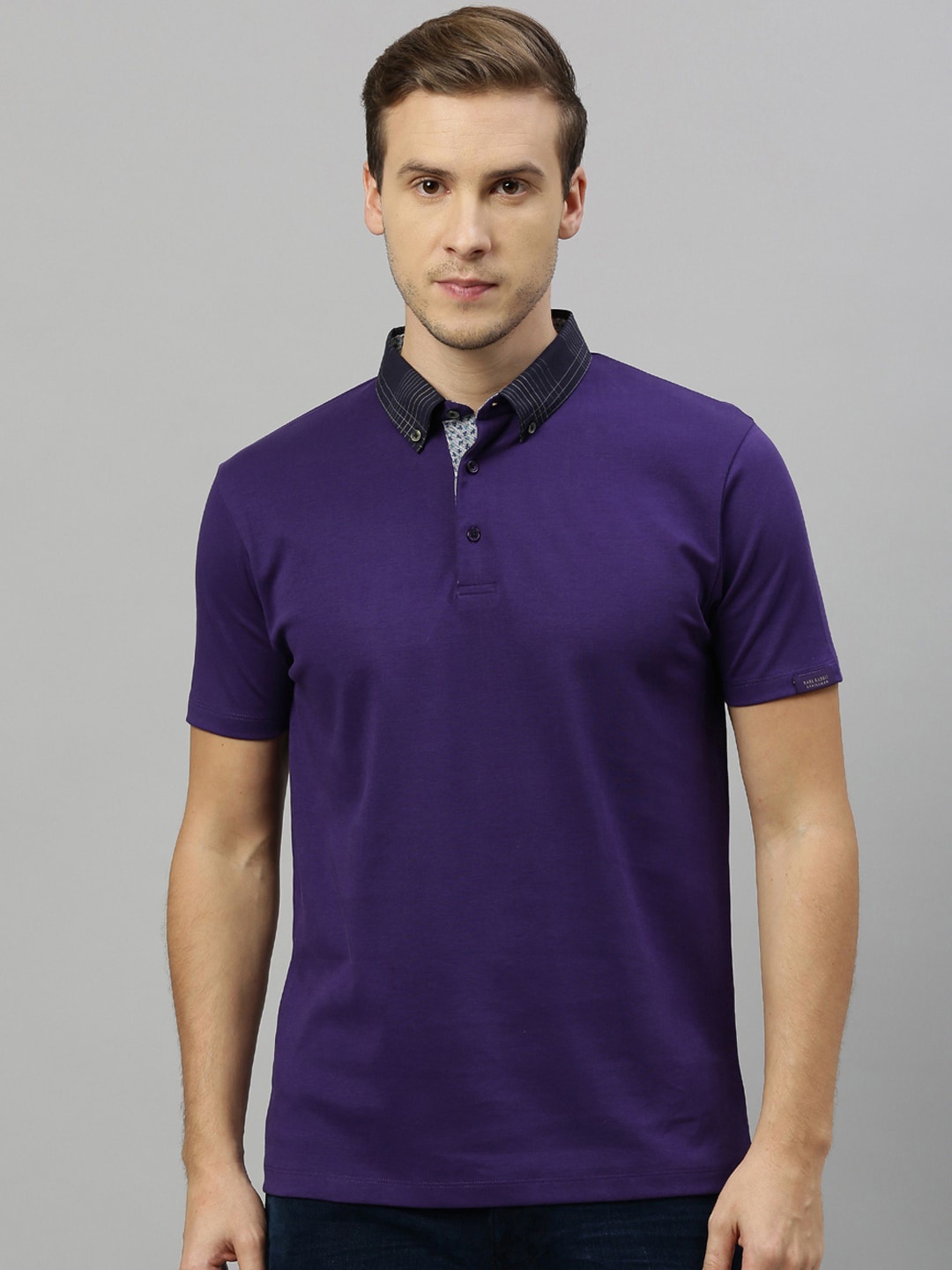 

RARE RABBIT Men Purple Solid Mandarin Collar T-shirt