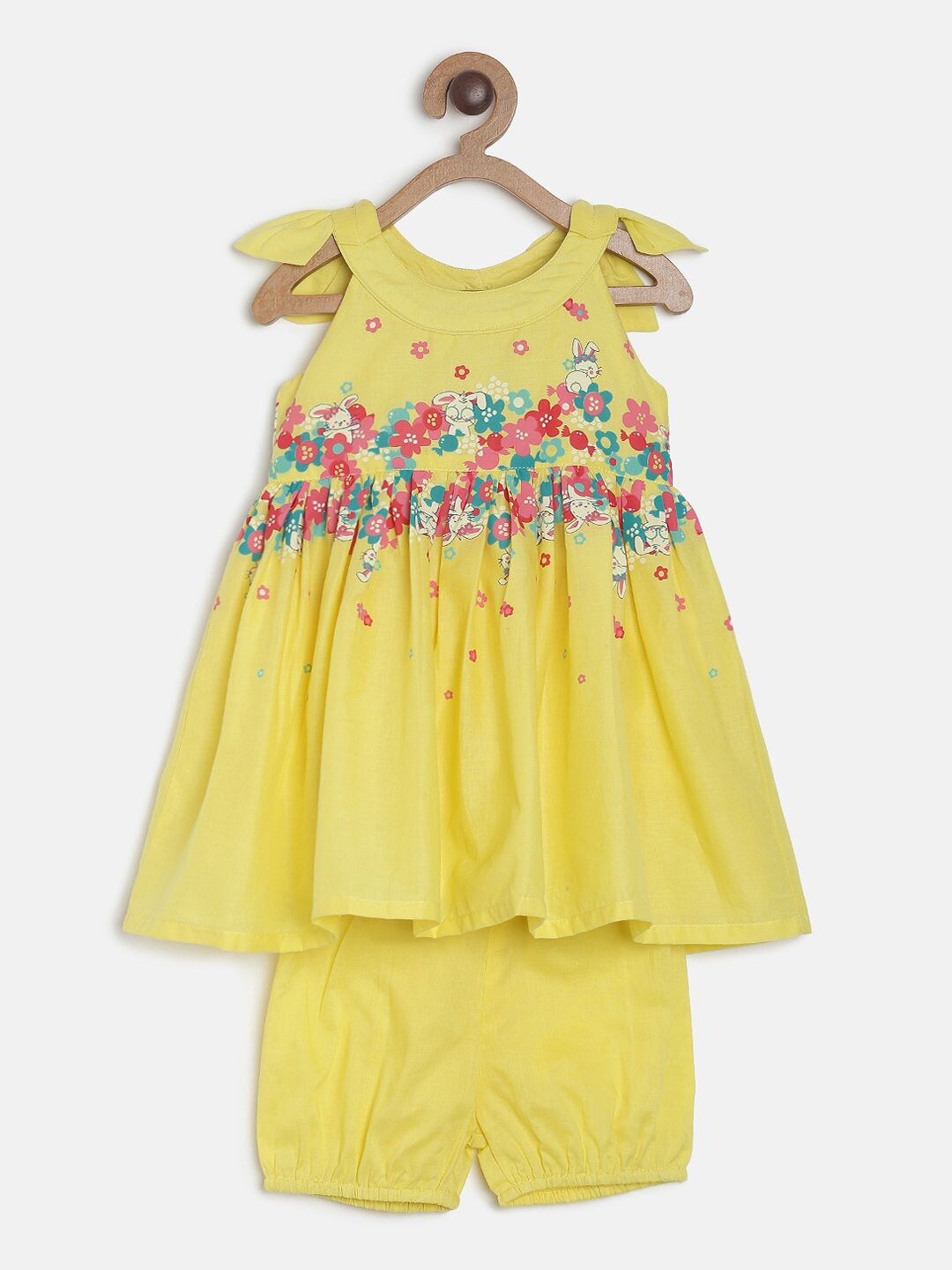 

MINI KLUB Girls Yellow Printed Fit and Flare Dress
