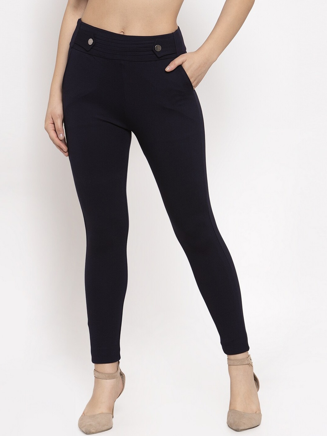 

Clora Creation Women Navy Blue Solid Treggings