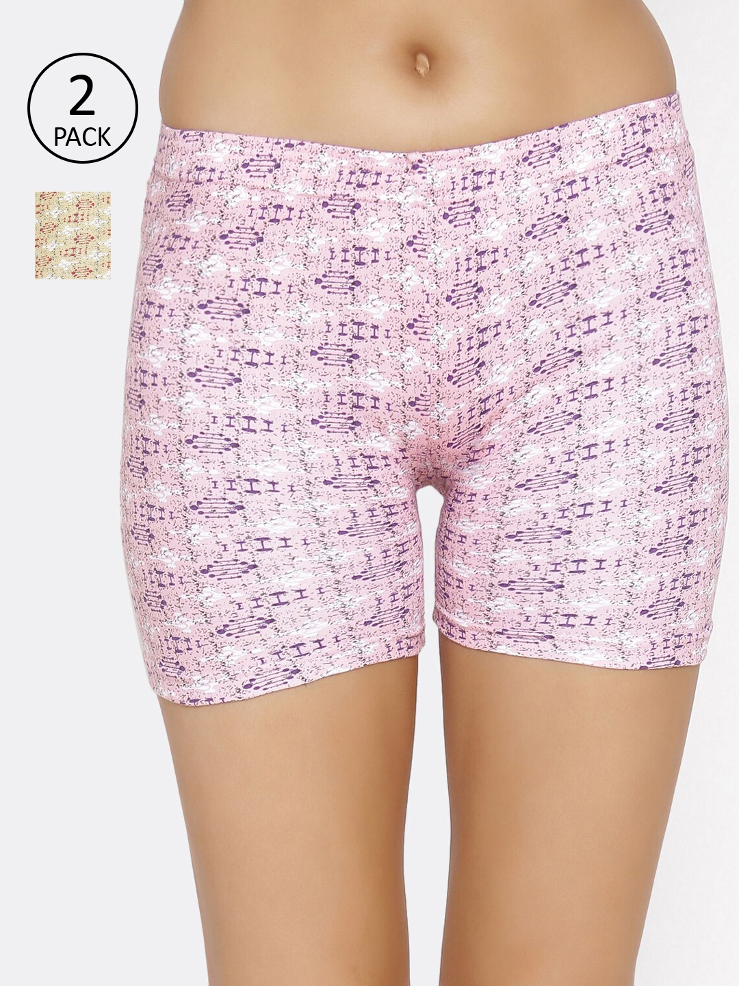 

Lady Lyka Women Pack Of 2 Printed Boy Shorts C-SHORT-PT-03-01, Tan