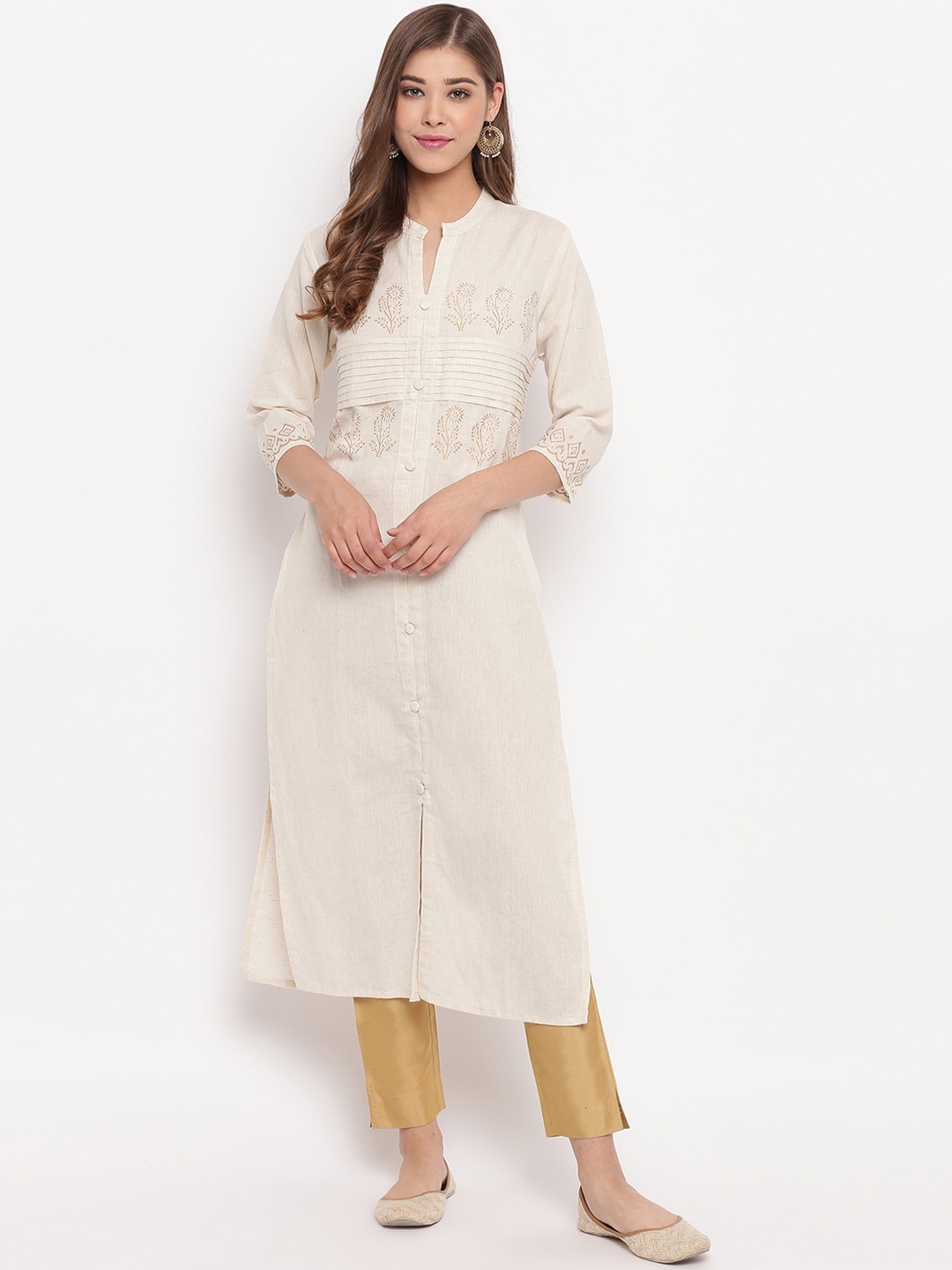 

Vbuyz Women Off-White Printed Pathani Kurta