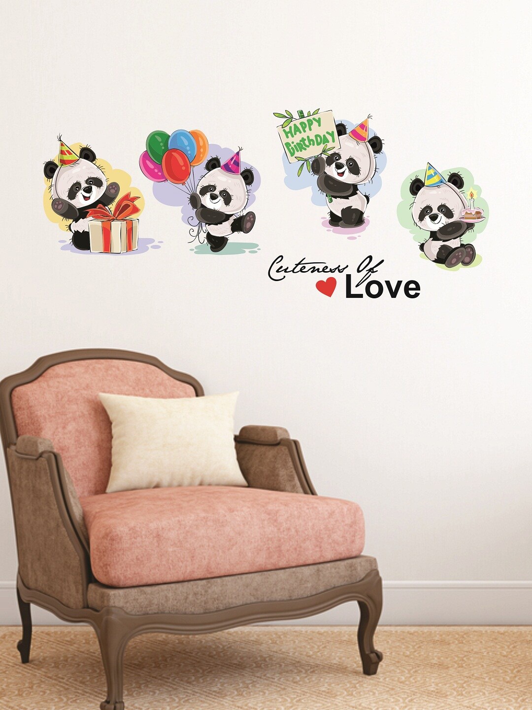 

WALLSTICK Black & White Pandas Happy Birthday Large Vinyl Wall Sticker