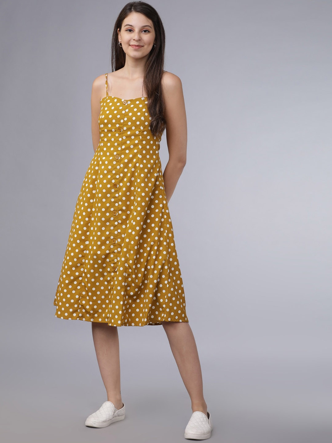 

Tokyo Talkies Women Mustard Printed Fit and Flare Dress