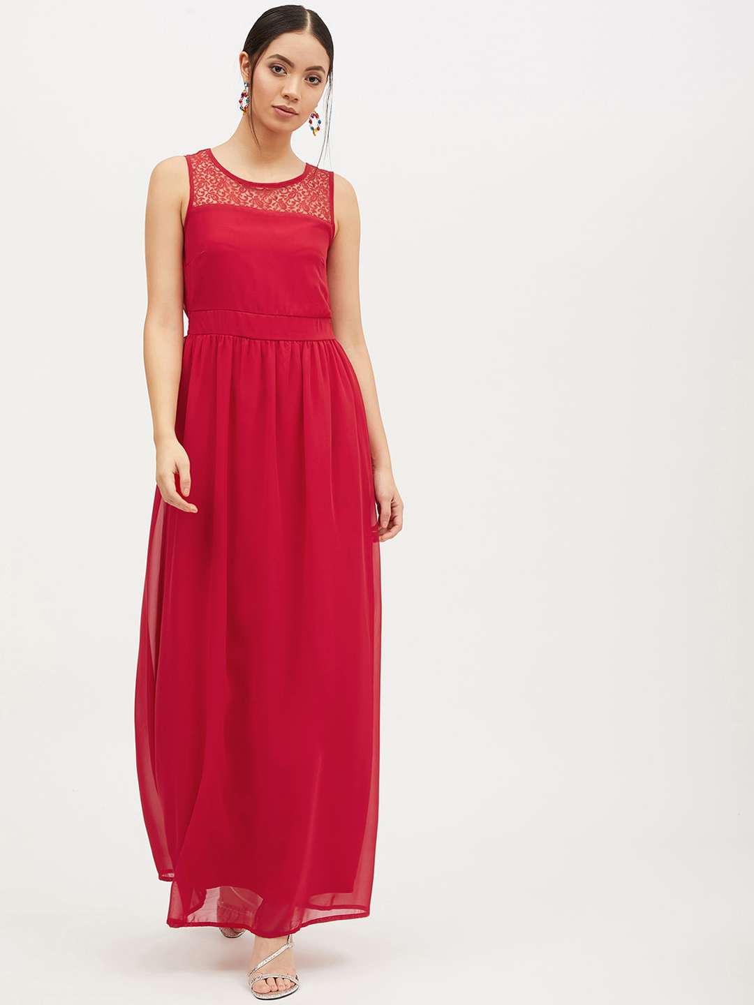 

Harpa Women Red Solid Maxi Dress