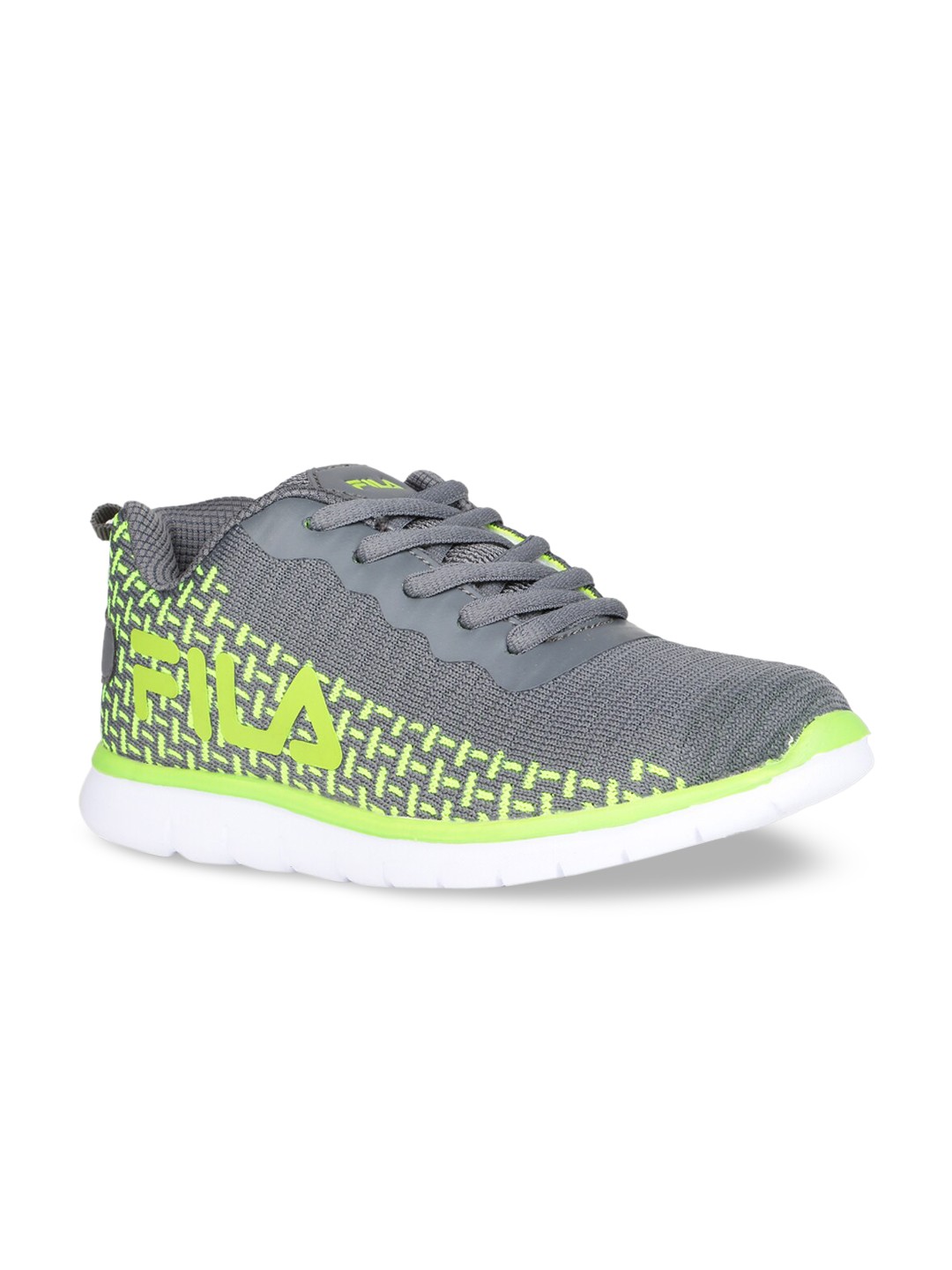 

FILA Kids Grey & Fluorescent Green Slip-On Sneakers