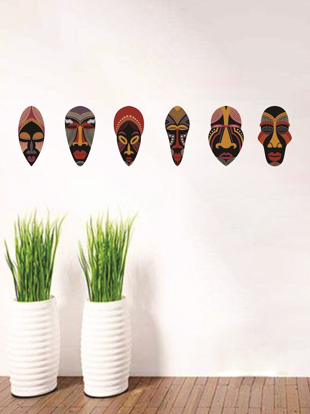 

WALLSTICK Multicolored Tribal Faces Large Vinyl Wall Sticker, Multi
