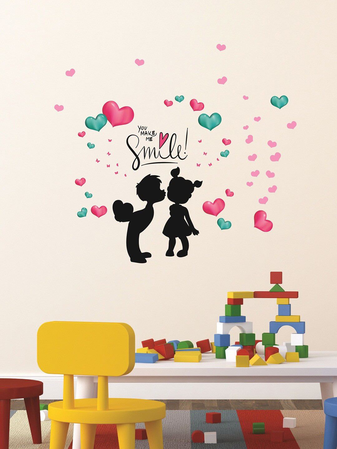 

WALLSTICK Black & Pink You Make Me Smile Printed Large Vinyl Wall Sticker