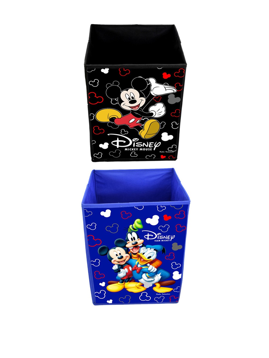 Kuber Industries Set of 2 Printed Disney Mickey Mouse Multi-Utility Storage Baskets with Handles, Black